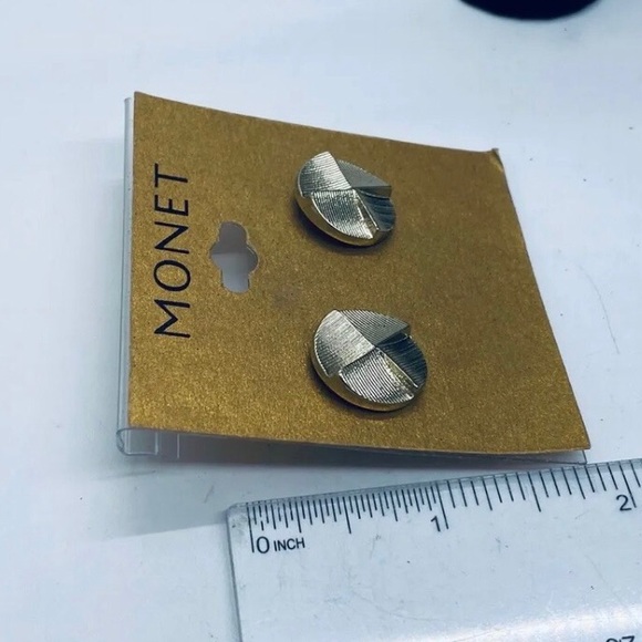 NWT Monet Earrings- Matte Gold tone.  Textured button muted gold tone - Picture 6 of 6